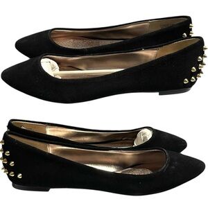 Steve Madden INKLET Black Suede Point Toe Flats W/ Gold Back Studs SZ 8.5 - NEW